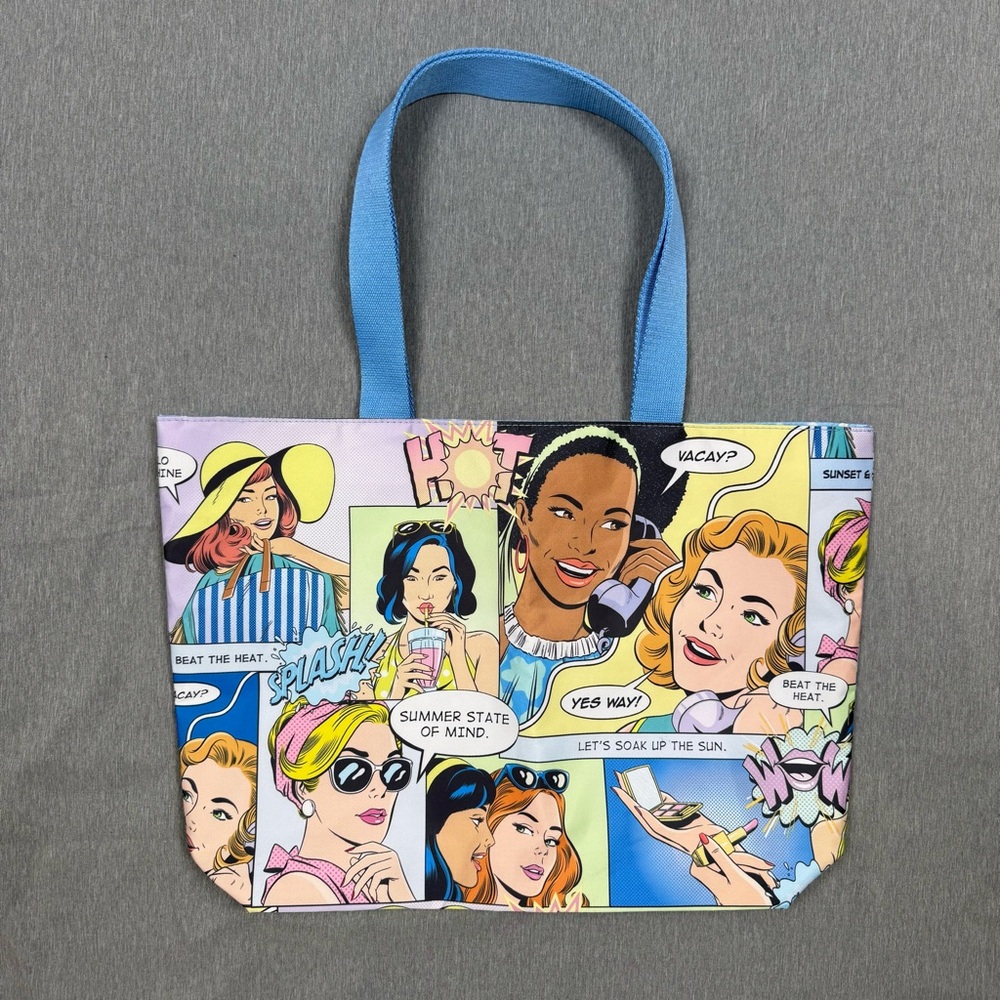 Estée Lauder Comic Strip Pop Art Tote Bag Summer Beach Travel Blue